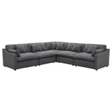 Side view of Hobson 5-piece upholstered modular sectional sofa in charcoal