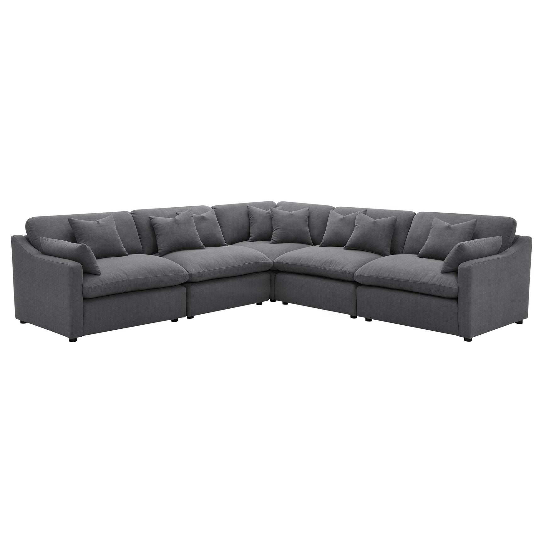 Side view of Hobson 5-piece upholstered modular sectional sofa in charcoal