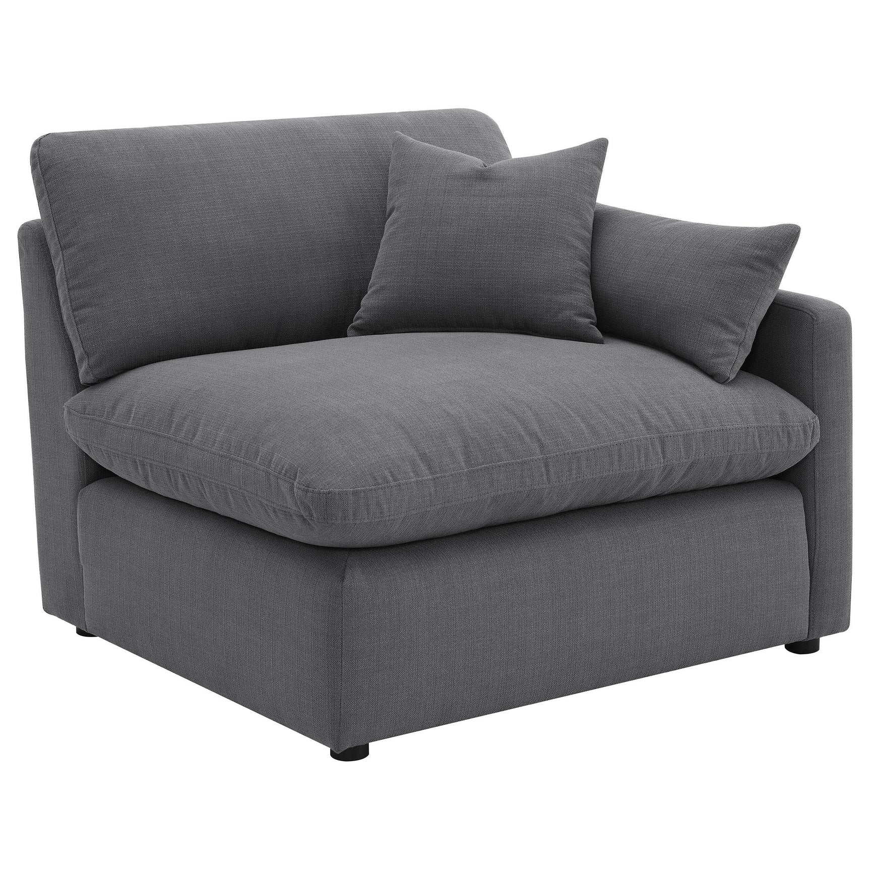 Side angle of Hobson 5-piece upholstered modular sectional sofa in charcoal