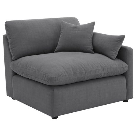 Side angle of Hobson 5-piece upholstered modular sectional sofa in charcoal