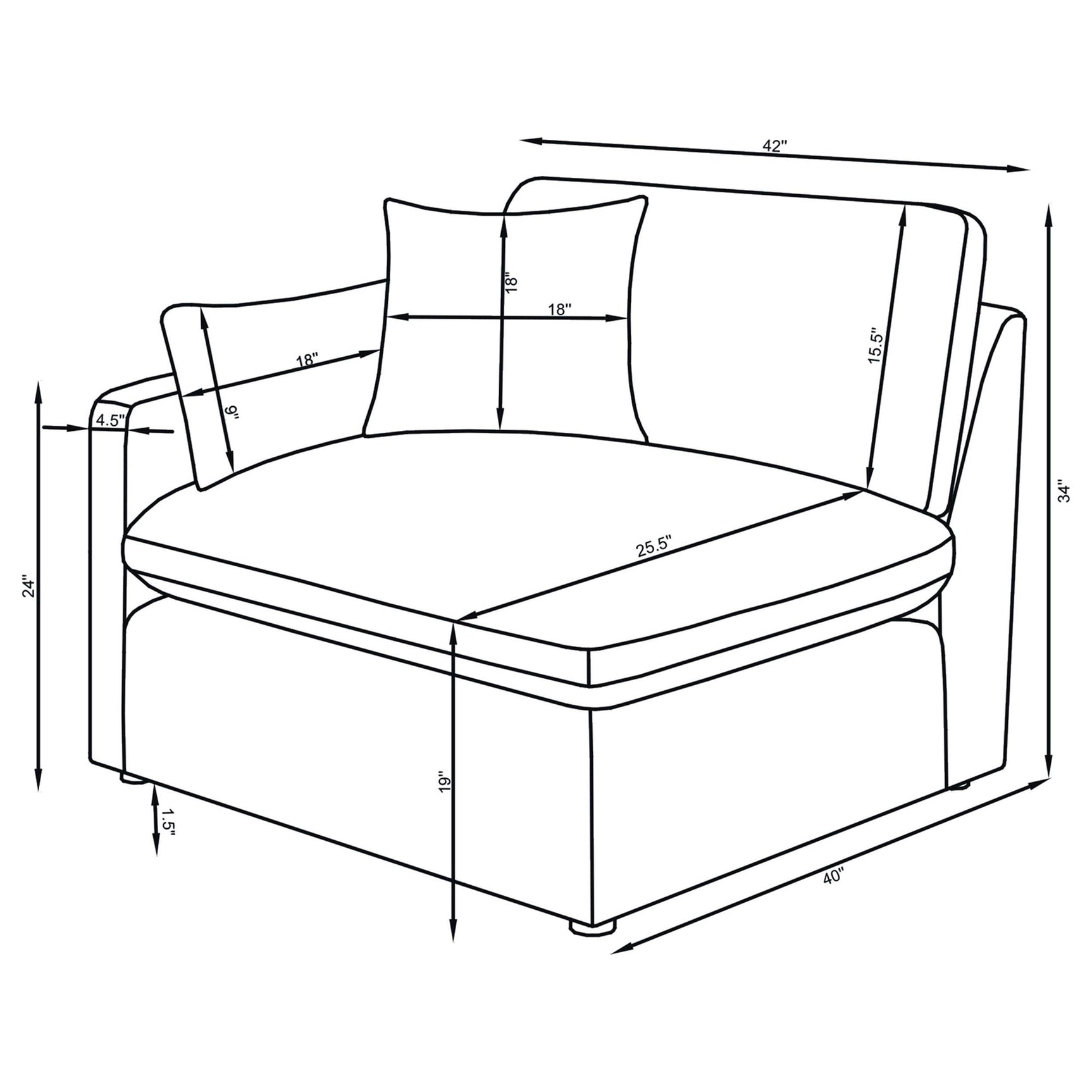 Side perspective of Hobson 5-piece upholstered modular sectional sofa charcoal