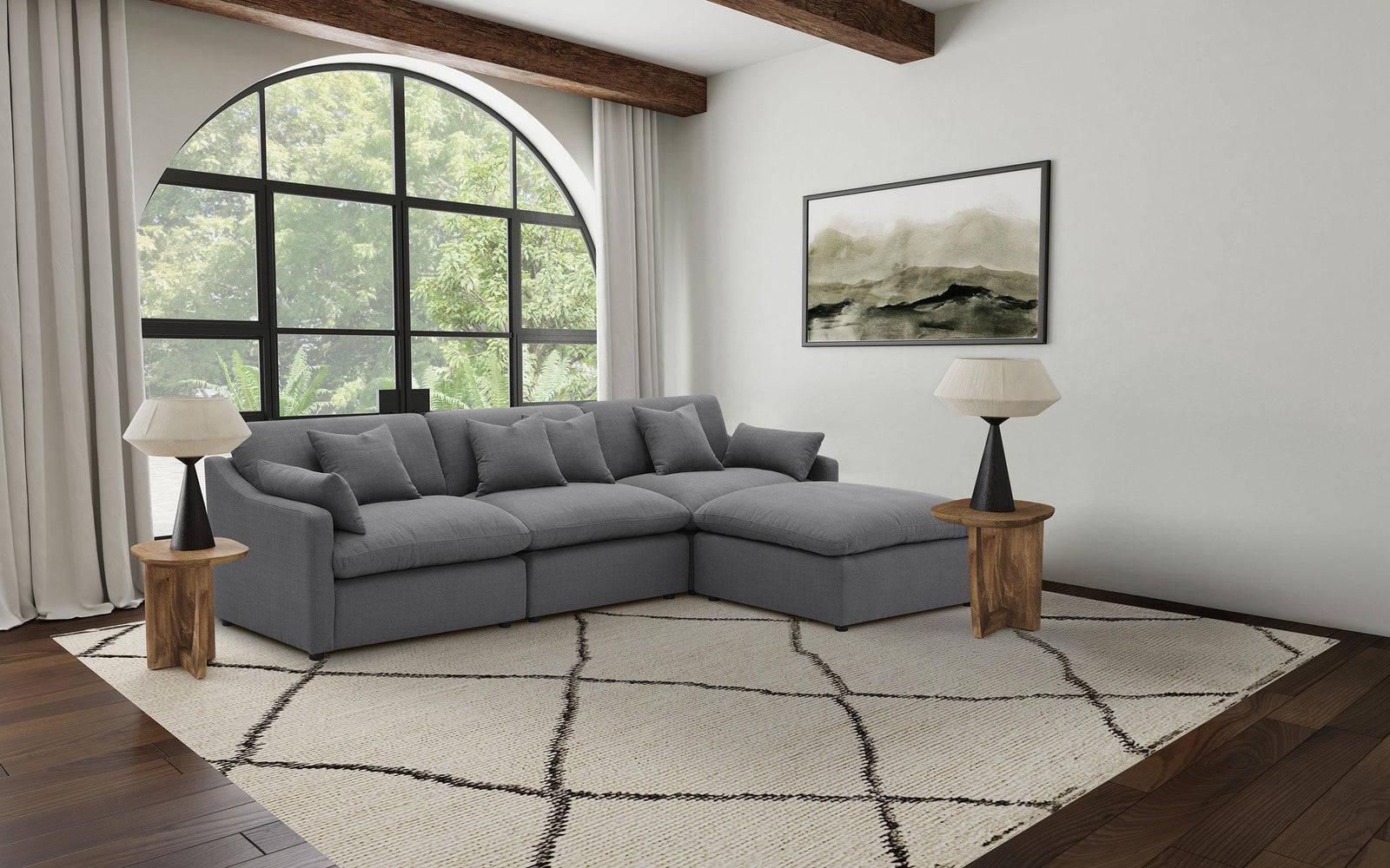 main view of Hobson 4-piece Upholstered Modular Sectional Sofa Charcoal sectional sofa