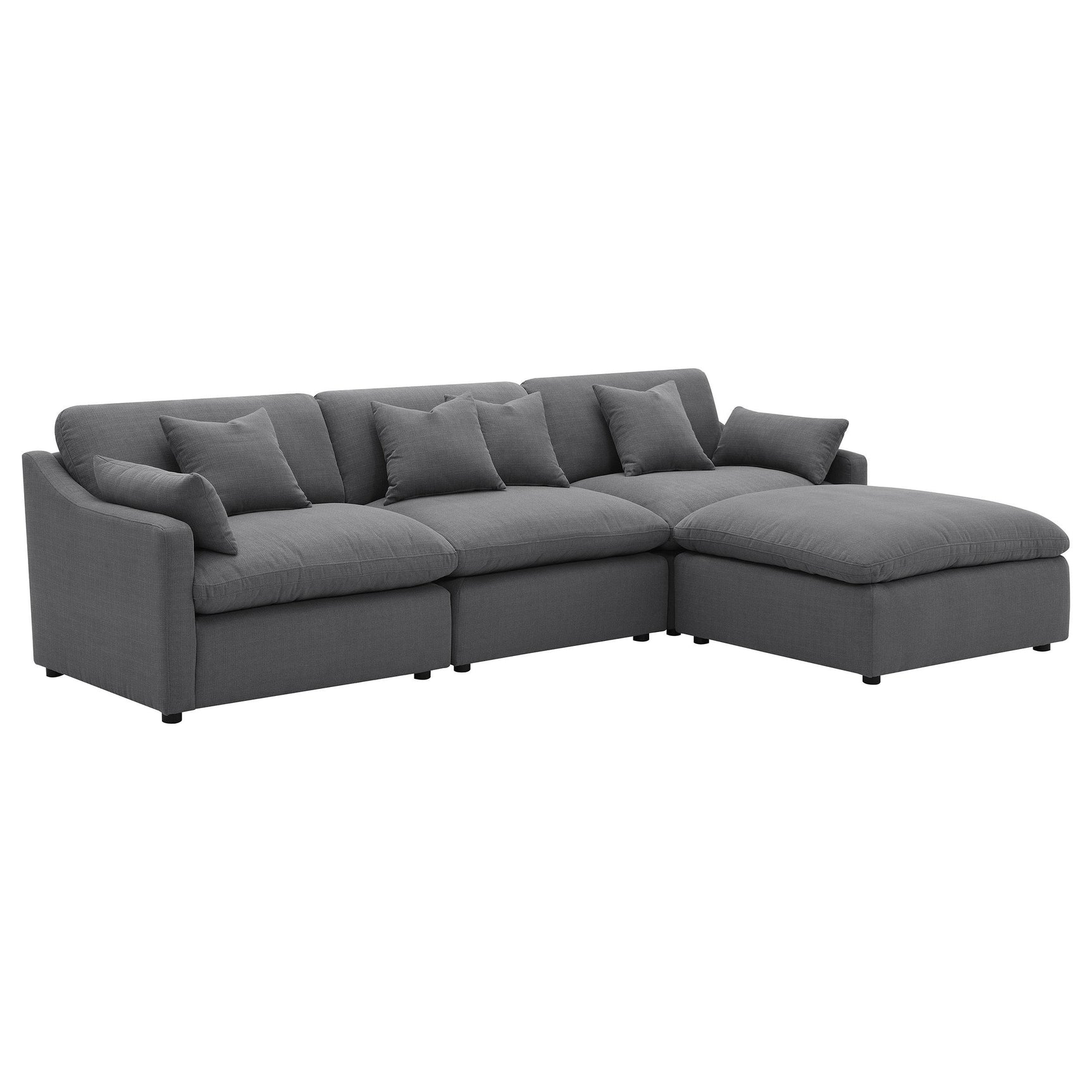 Side view of Hobson 4-piece upholstered charcoal sectional sofa