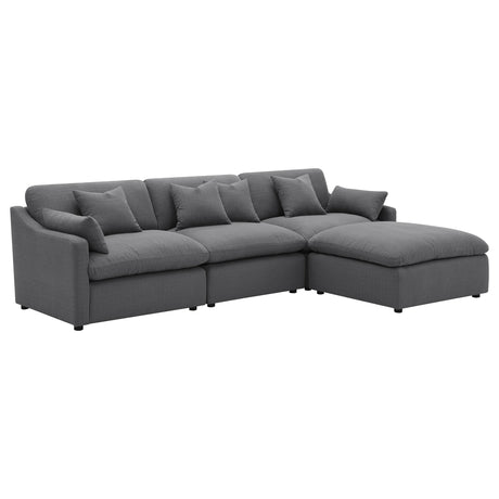 Side view of Hobson 4-piece upholstered charcoal sectional sofa
