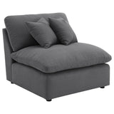 Detail view of Hobson sectional sofa upholstery and stitching