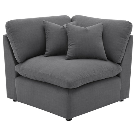 Detail of Hobson 6-piece charcoal upholstered modular sectional sofa fabric and cushion
