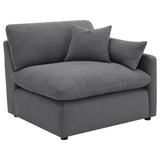 Side perspective of Hobson 6-piece charcoal upholstered modular sectional sofa