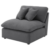 Back view of Hobson charcoal upholstered armless chair