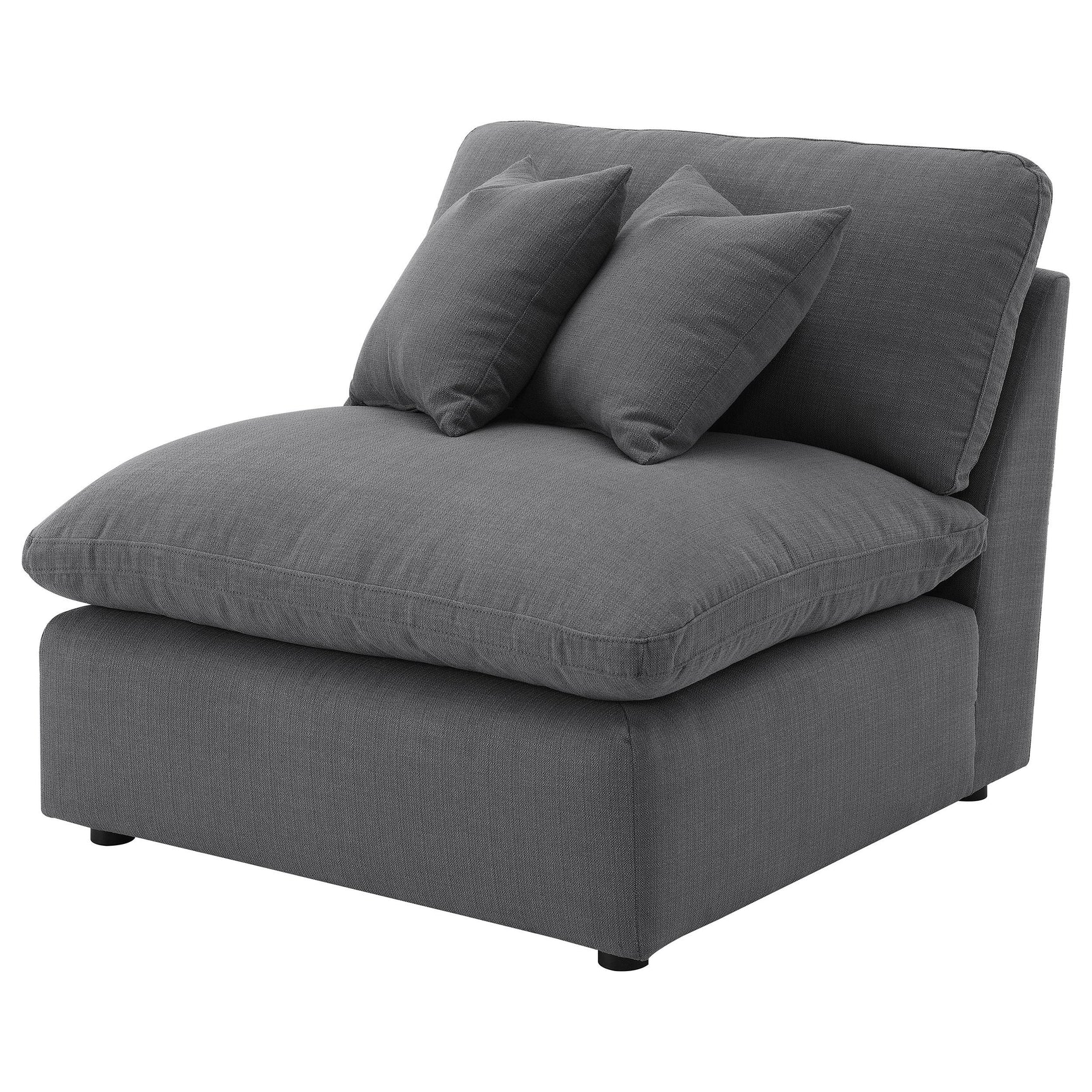 Back view of Hobson charcoal upholstered armless chair