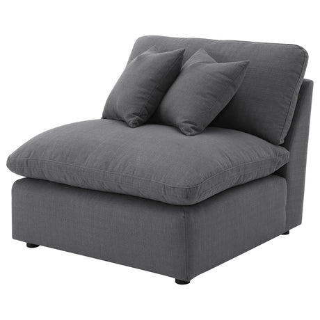 Back view of Hobson charcoal upholstered armless chair