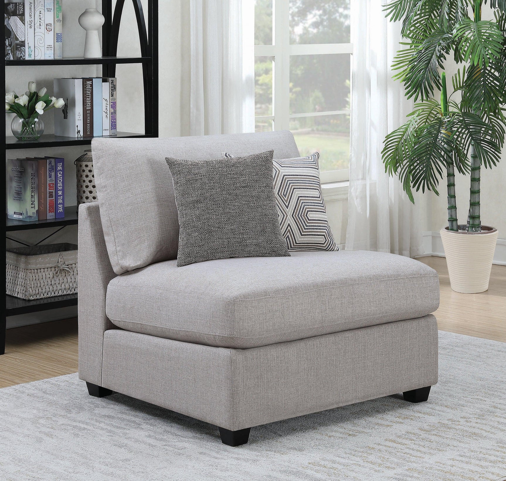 Cambria Grey Storage Ottoman close-up on fabric texture