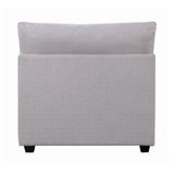 Close-up detail of Cambria sectional fabric and cushions