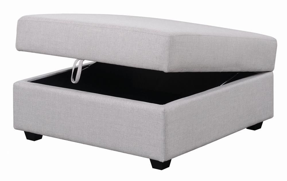 Cambria Grey Square Storage Ottoman tufted top close-up