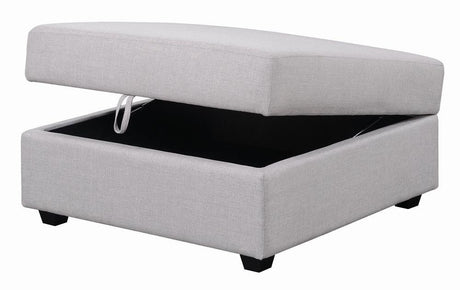 Cambria Grey Square Storage Ottoman tufted top close-up