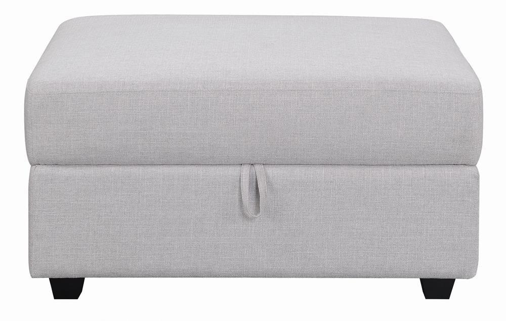 Cambria Grey Square Storage Ottoman storage compartment open