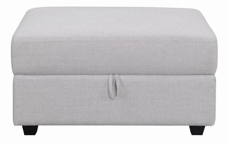 Cambria Grey Square Storage Ottoman storage compartment open