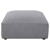 Side view of Jennifer Square Grey Upholstered Ottoman