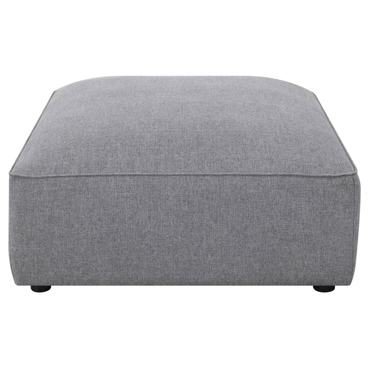 Side view of Jennifer Square Grey Upholstered Ottoman