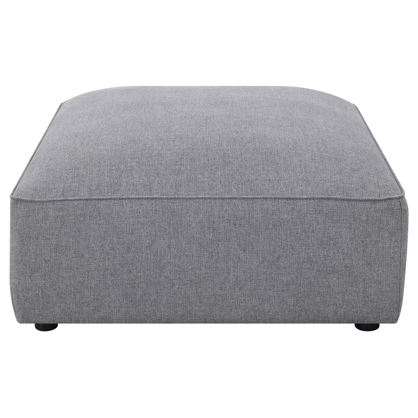 Side view of Jennifer Square Grey Upholstered Ottoman