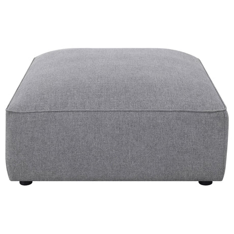 Side view of Jennifer Square Grey Upholstered Ottoman