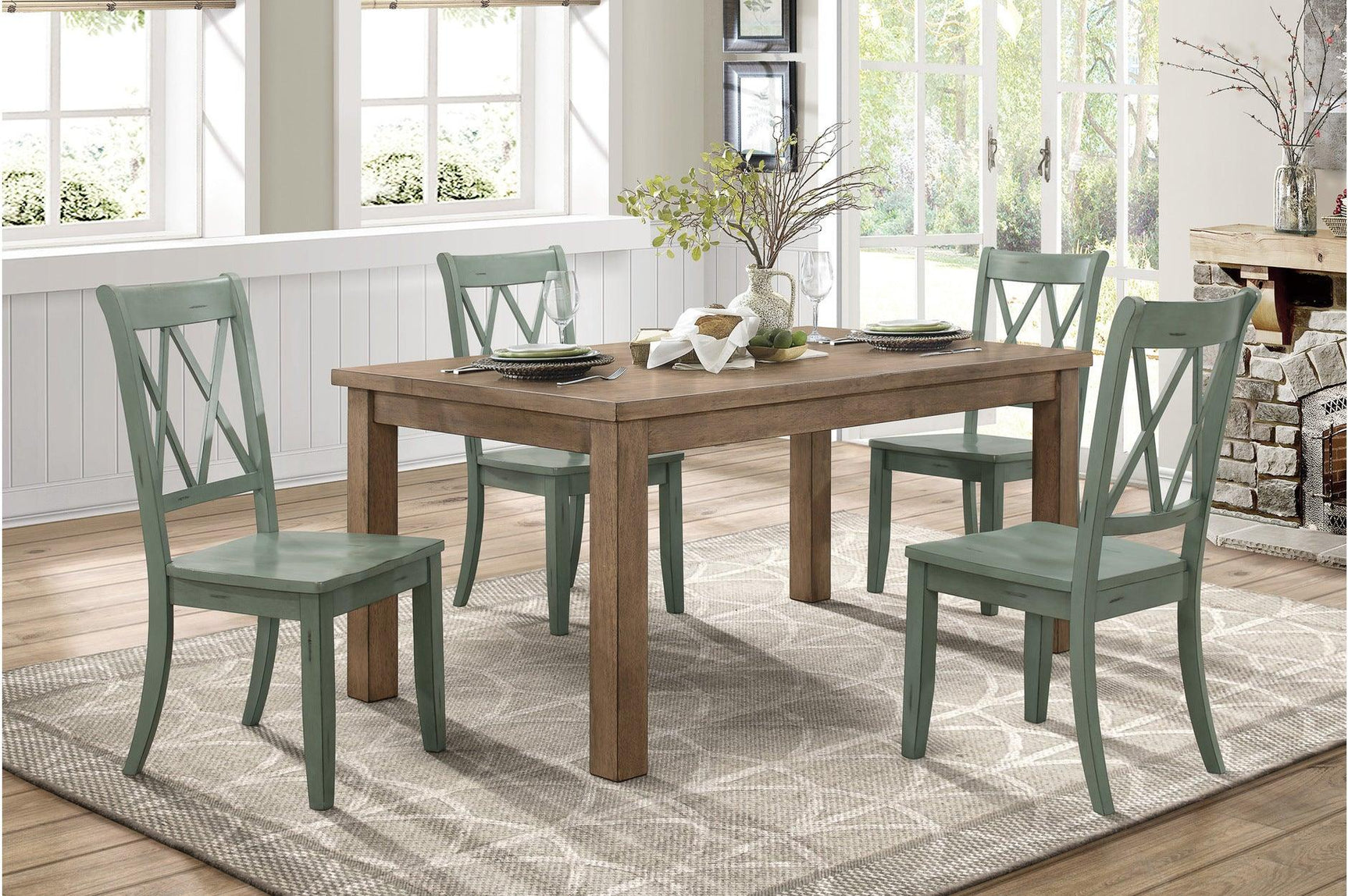 Main view of Janina Natural Teal Rectangular Dining Set