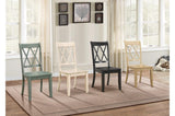 Detail of wood grain and teal finish on Janina Dining Set