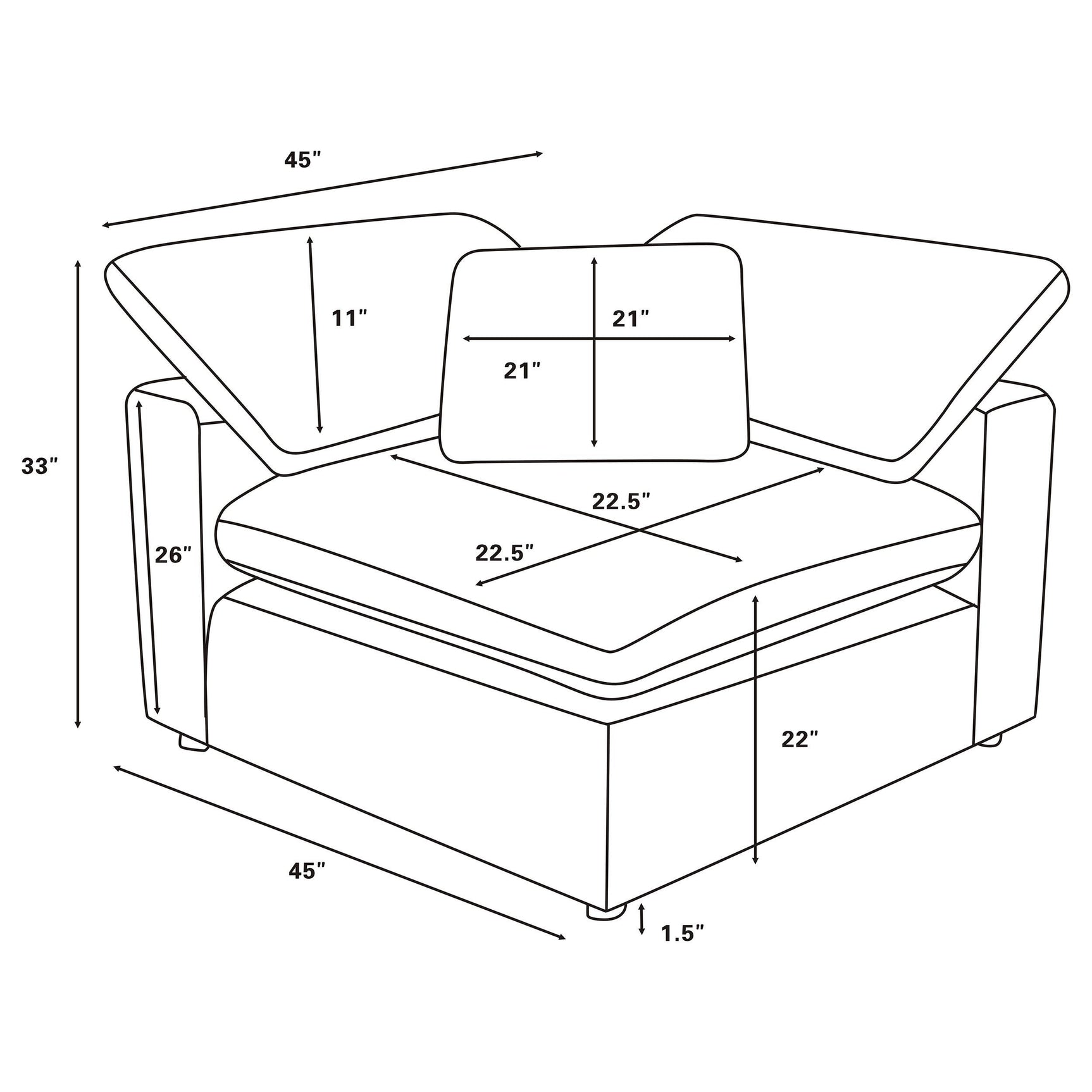 Close-up of Raleigh sectional seat depth