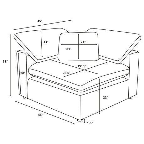 Close-up of Raleigh sectional seat depth