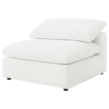 Ivory boucle armless chair connecting to sectional modules
