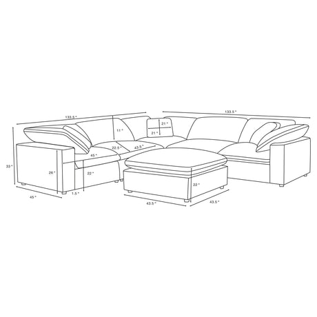 Side view of Raleigh 6-Piece Boucle Upholstered Modular Sectional in grey