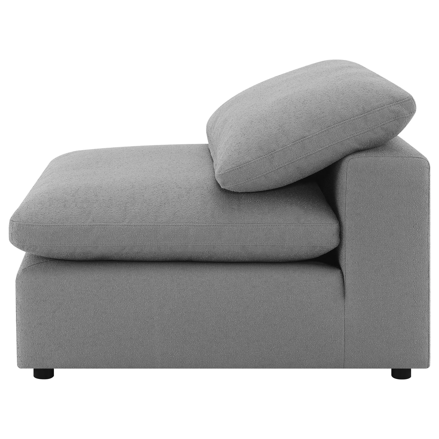 Front left angle of sectional sofa in grey boucle fabric