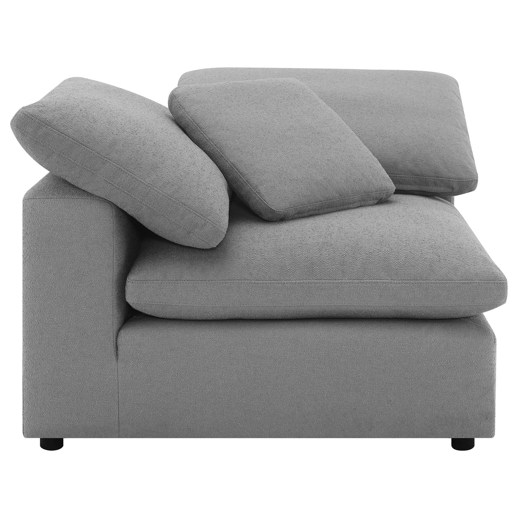 Side view with modular sectional sofa arms visible
