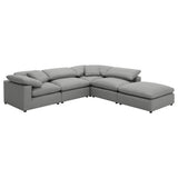 Grey boucle armless chair corner angle