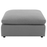 Raleigh grey boucle ottoman close-up on fabric texture