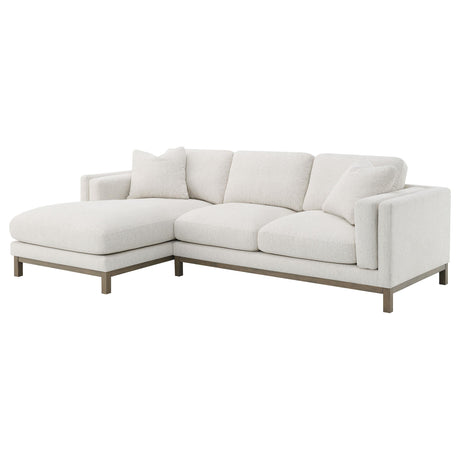 Room view showing sectional chaise sofa in sand