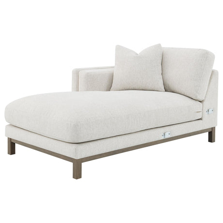 Side perspective emphasizing chaise extension