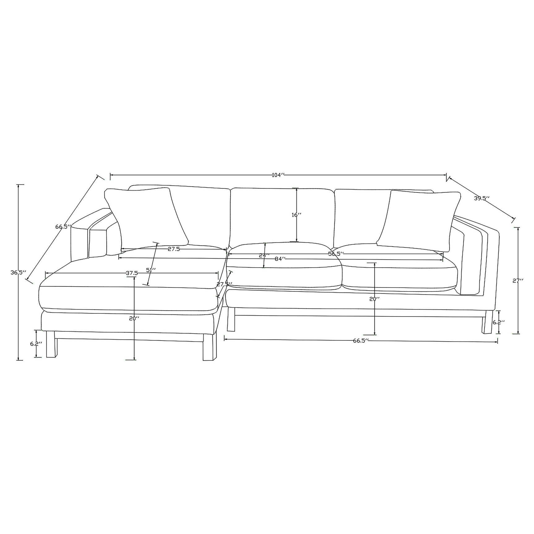 Fabric texture and stitching detail on sectional sofa
