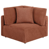 Side profile of coral chenille sofa