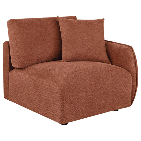 Full room view showing Elysia coral sectional sofa