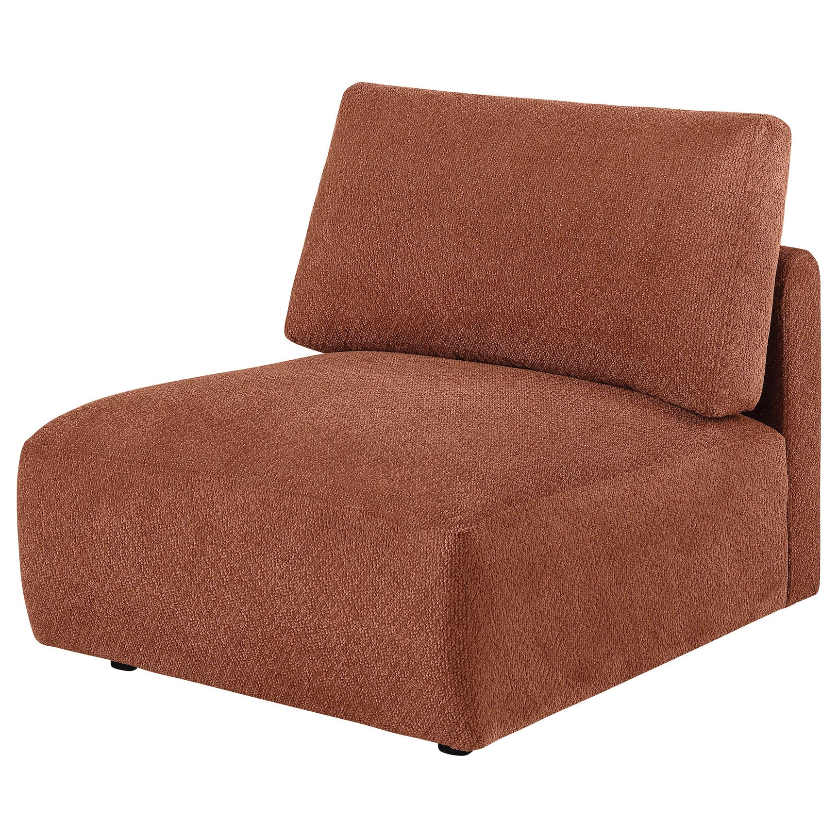 Close-up of coral chenille upholstery and cushion detail