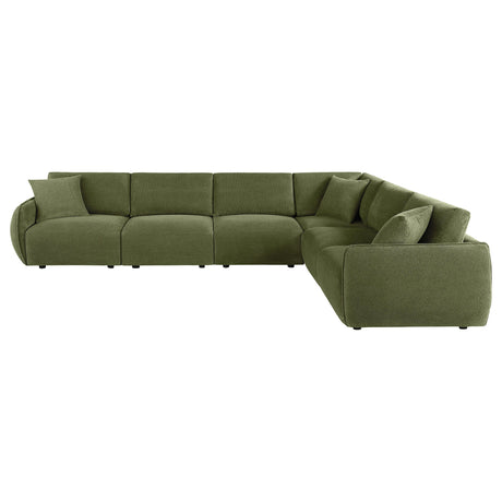 Side view of Elysia 6-piece green chenille sectional sofa