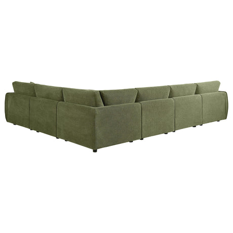 Detail of chenille upholstery on Elysia sectional sofa