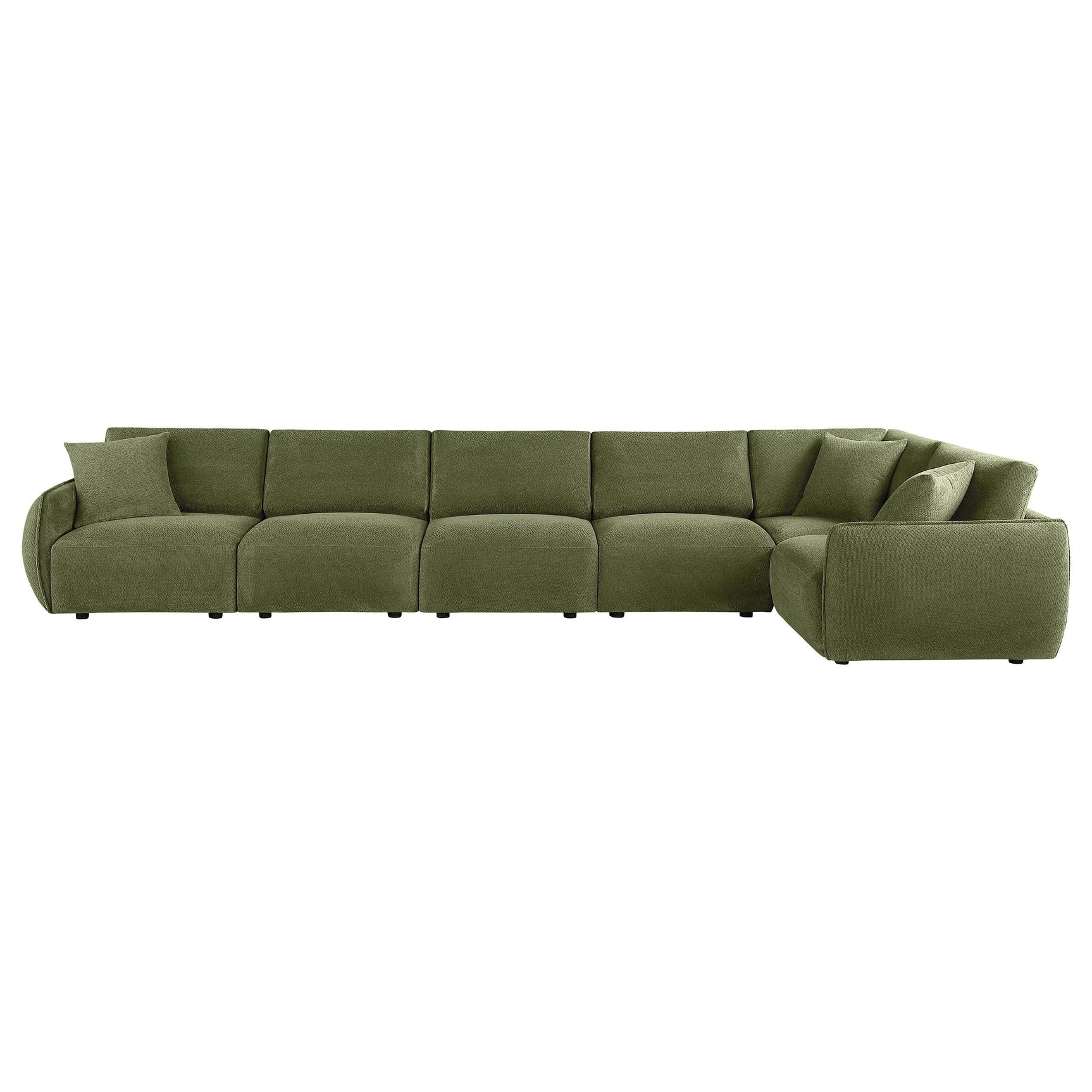 Side perspective of Elysia green chenille sectional sofa