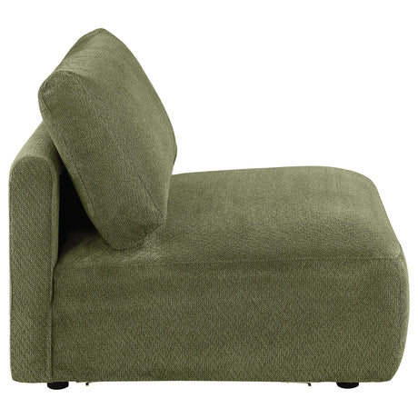 Modular chair side profile in green chenille