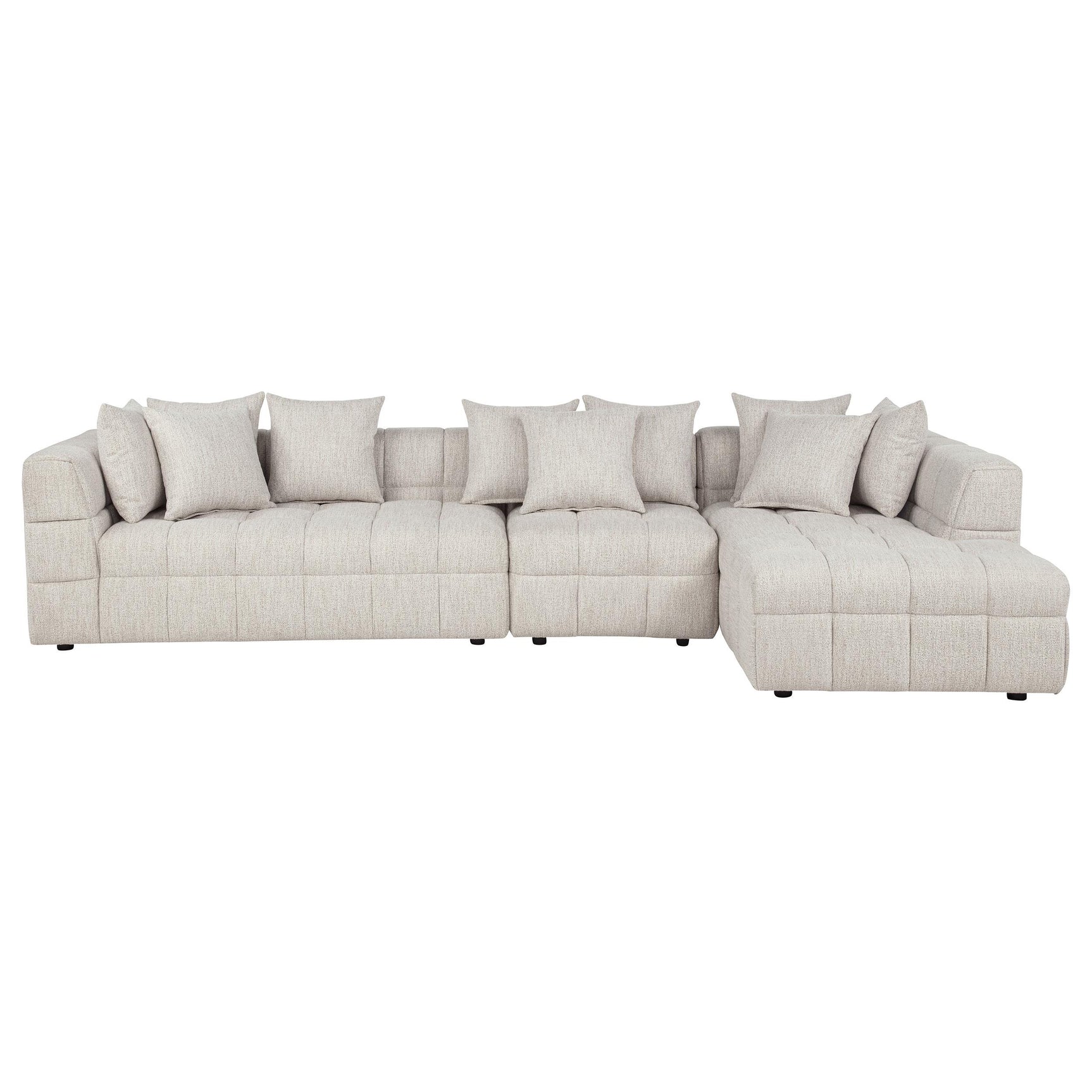 Side angle of Amara 3-piece upholstered sectional sofa in cement fabric