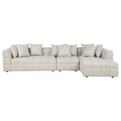 Side angle of Amara 3-piece upholstered sectional sofa in cement fabric