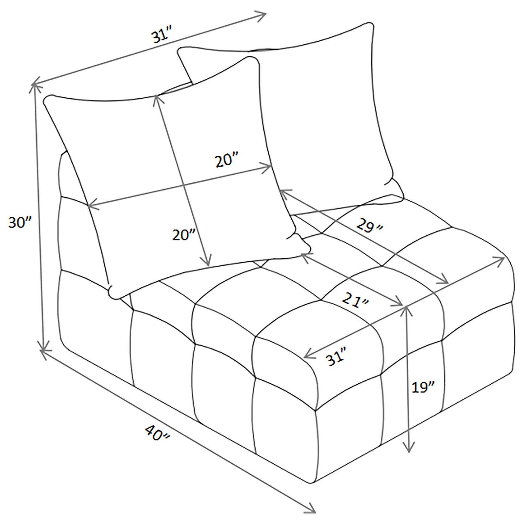 Amara Armless Chair next to sectional sofa