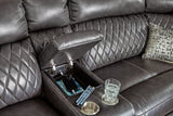 Console with storage and USB charging ports on Samperstone sectional