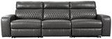 Samperstone sectional close-up of diamond stitch detail in gray faux leather