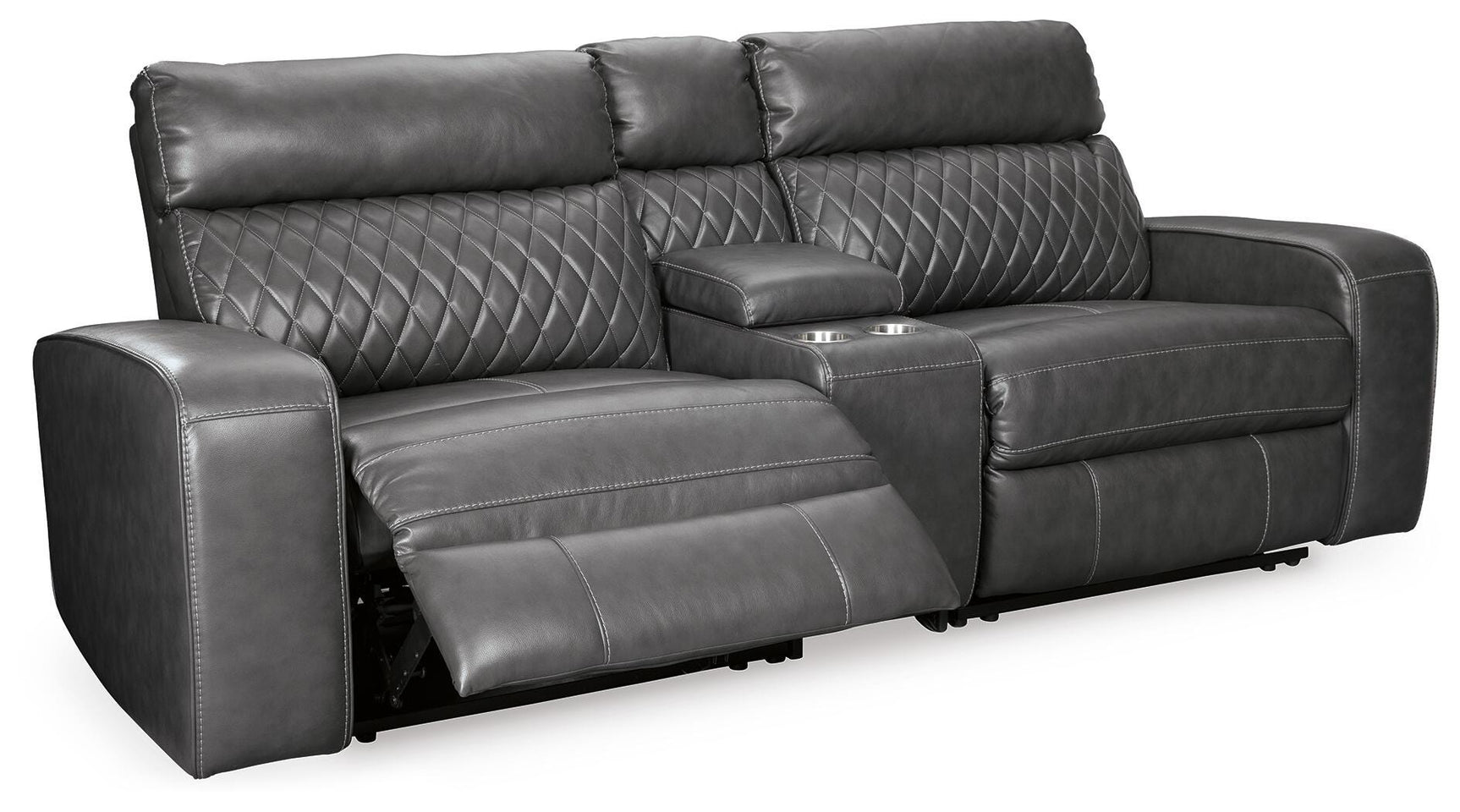 Samperstone Gray Faux Leather 3-Piece Power Reclining Sectional Loveseat - image 2